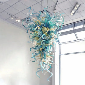Crystal Aqua Blue Hand Blown Murano Glass Chandelier