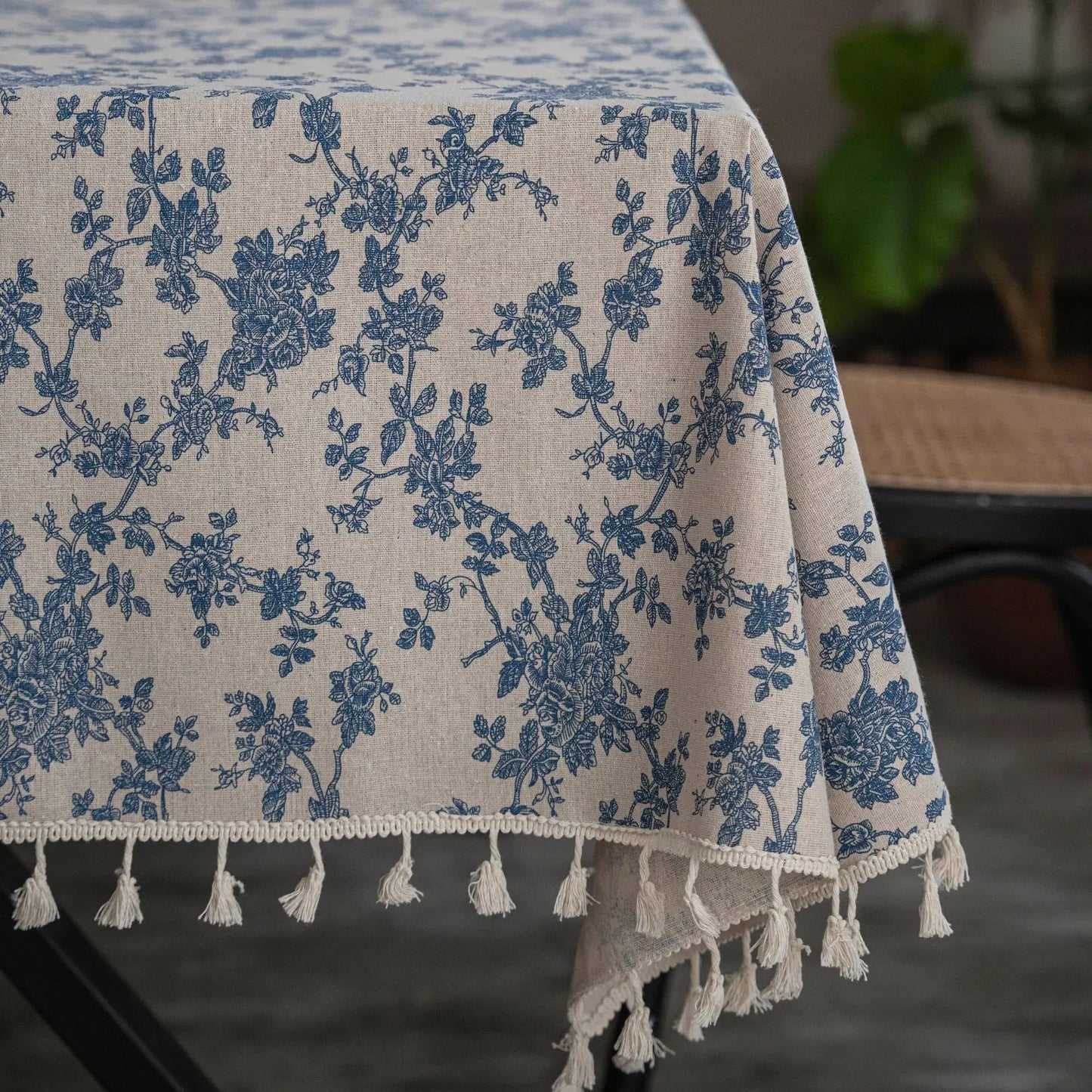 Rectangle Table Cloth Tassel Wrinkle Free Anti-Fading Tablecloths