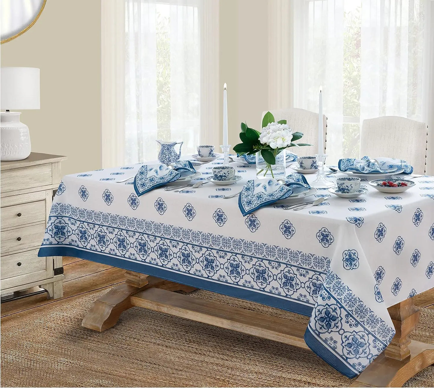 Lemon Orchard Blue Pattern Polyester Tablecloth