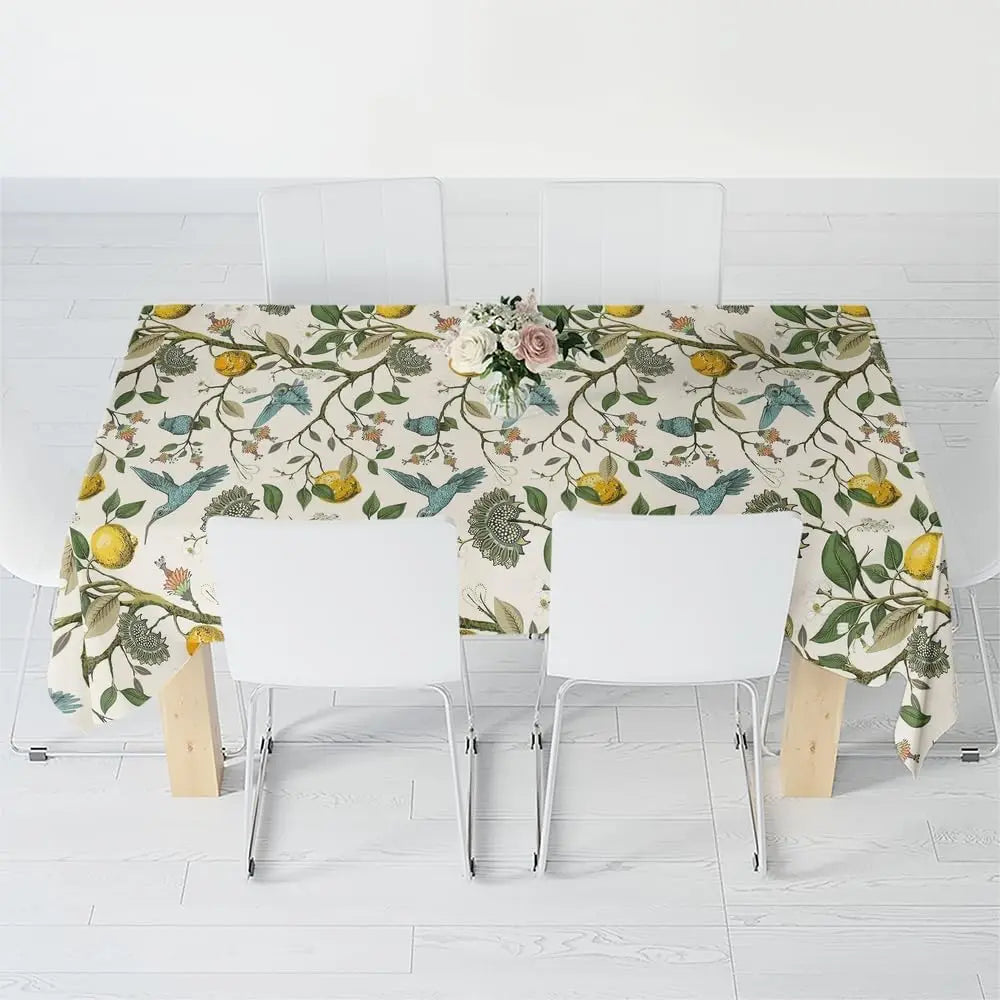 Lemon Tree Floral Bird Print Waterproof Tablecloth