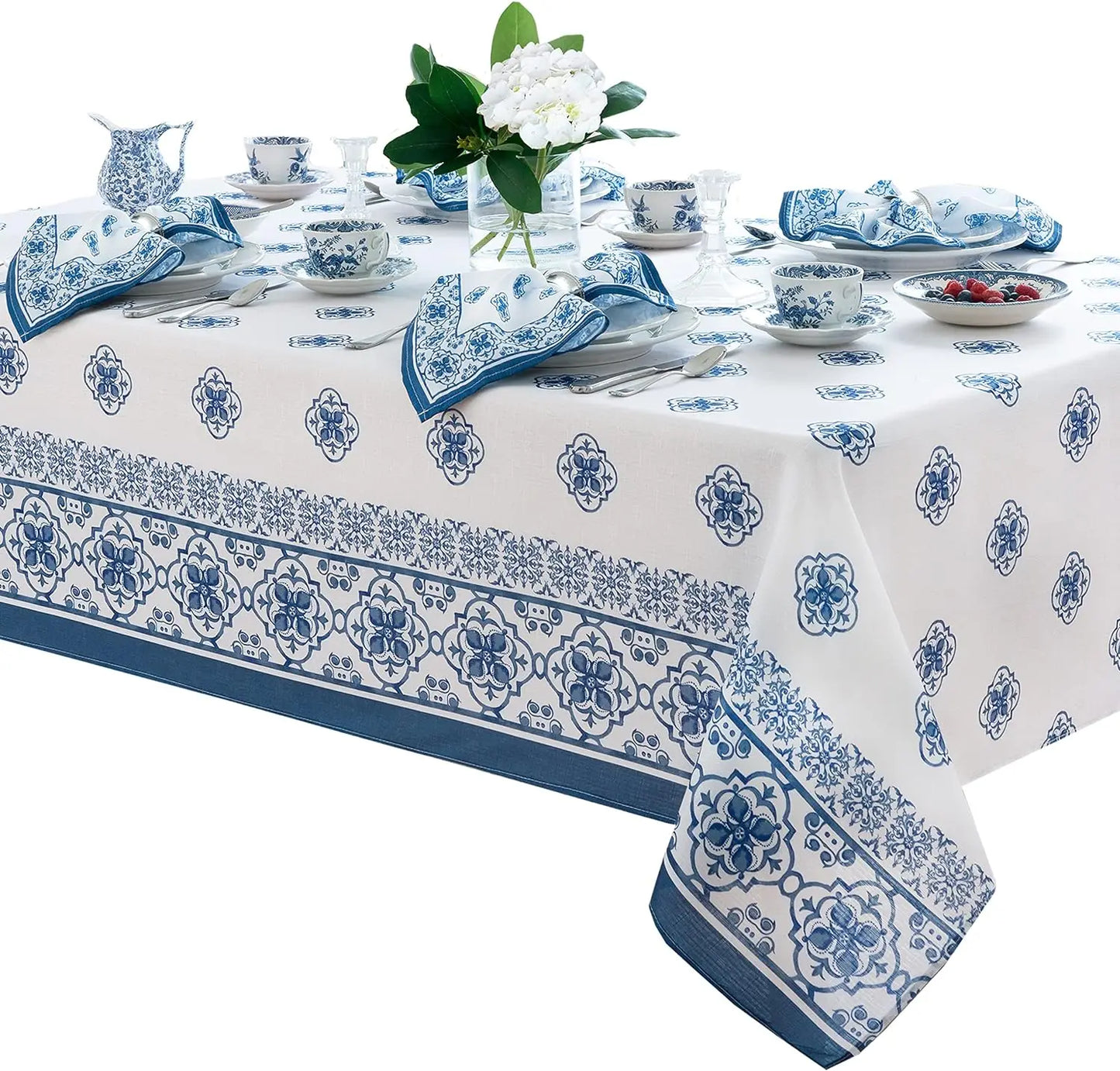 Lemon Orchard Blue Pattern Polyester Tablecloth