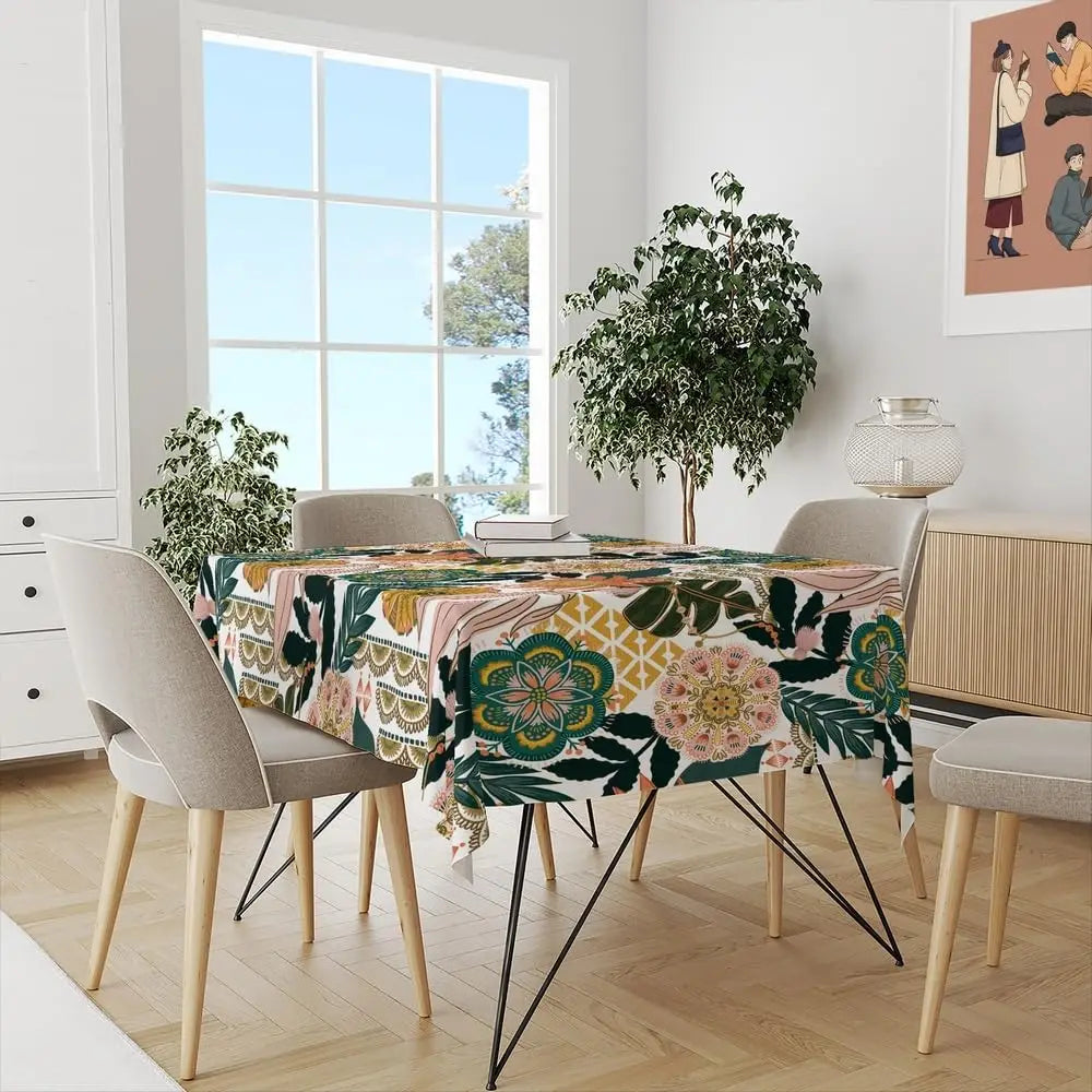 Lemon Tree Floral Bird Print Waterproof Tablecloth