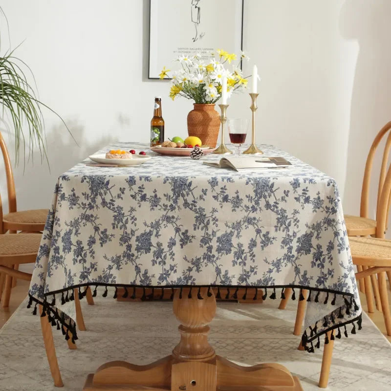 Rectangle Table Cloth Tassel Wrinkle Free Anti-Fading Tablecloths