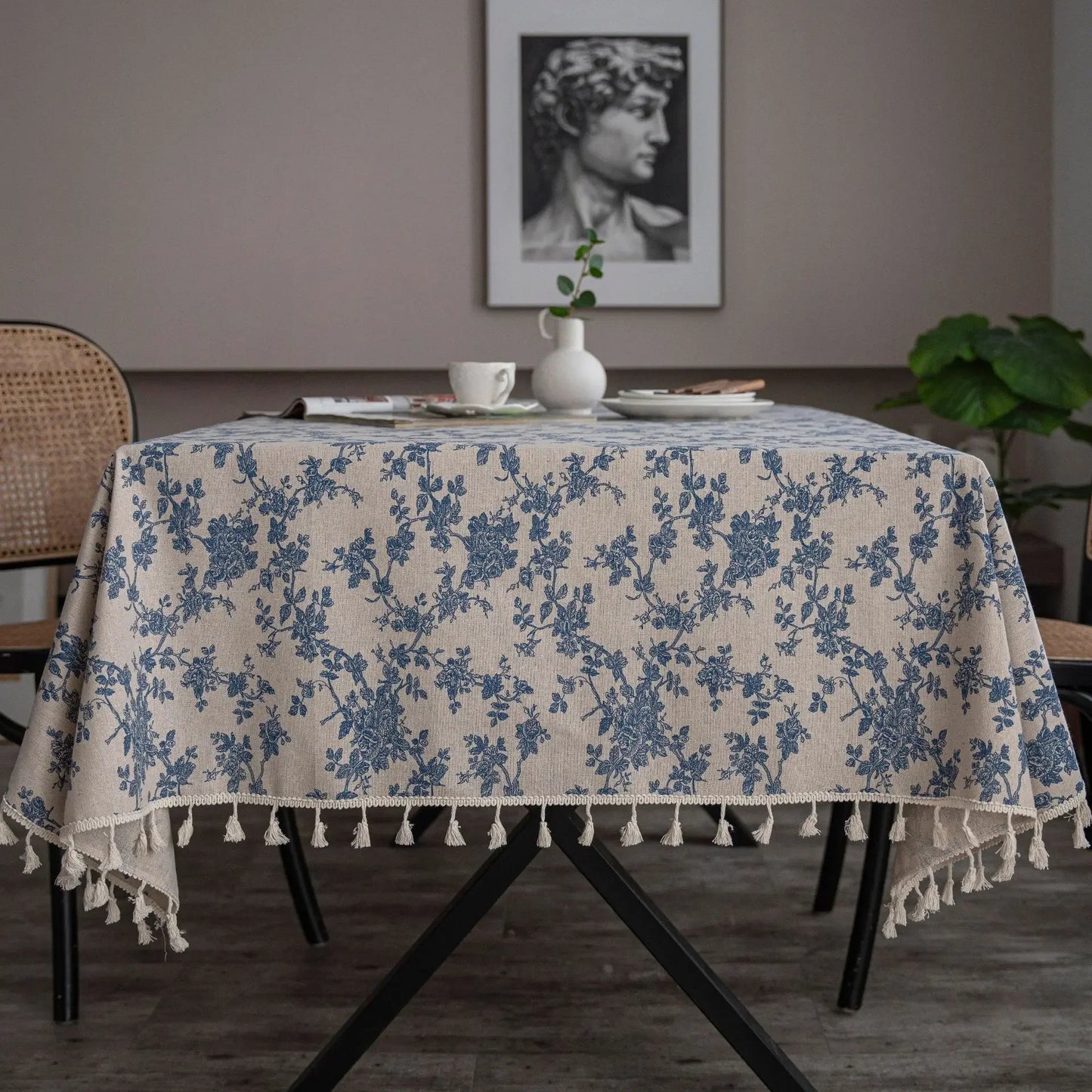 Rectangle Table Cloth Tassel Wrinkle Free Anti-Fading Tablecloths