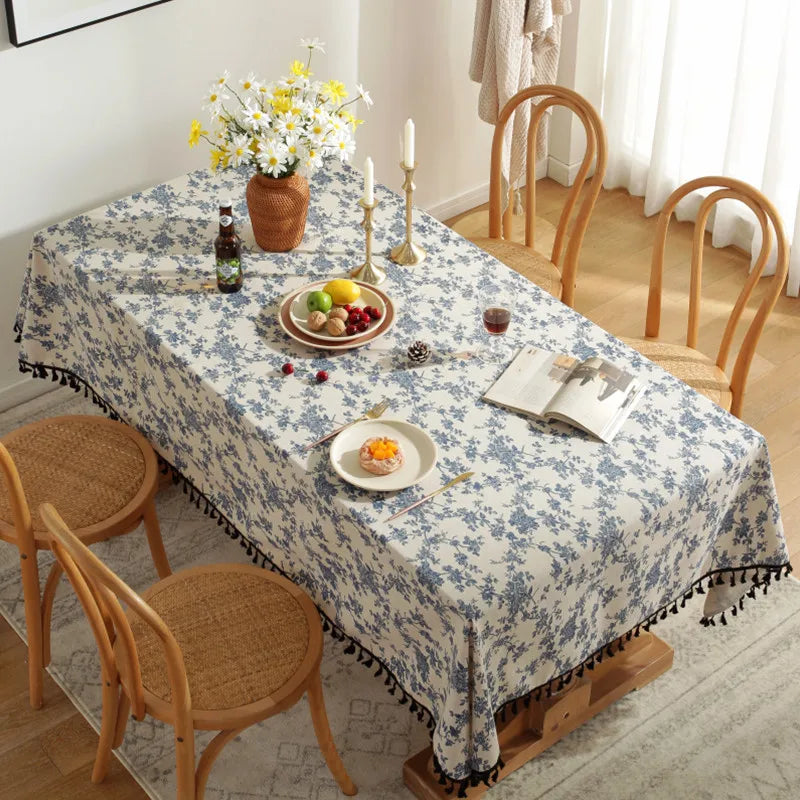 Rectangle Table Cloth Tassel Wrinkle Free Anti-Fading Tablecloths