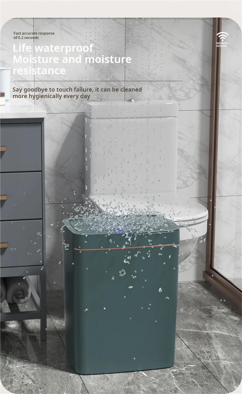 Smart Bathroom Rubbish Bin - 15 Litres