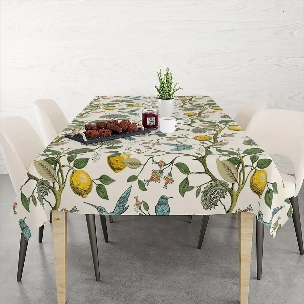 Lemon Tree Floral Bird Print Waterproof Tablecloth