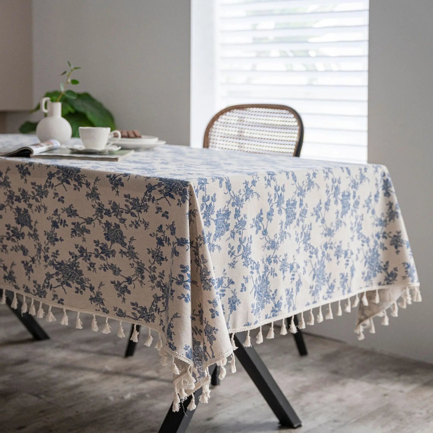 Rectangle Table Cloth Tassel Wrinkle Free Anti-Fading Tablecloths