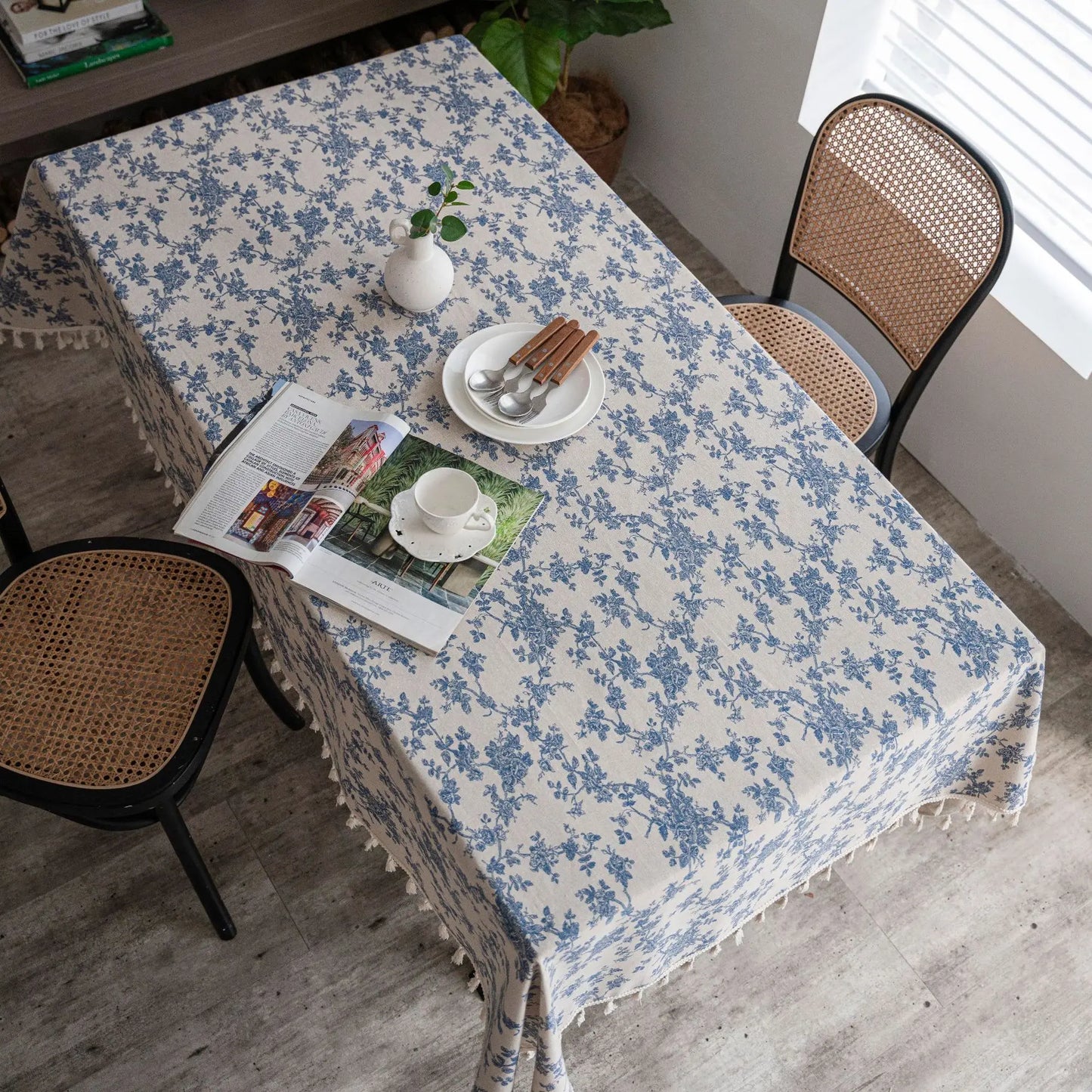 Rectangle Table Cloth Tassel Wrinkle Free Anti-Fading Tablecloths
