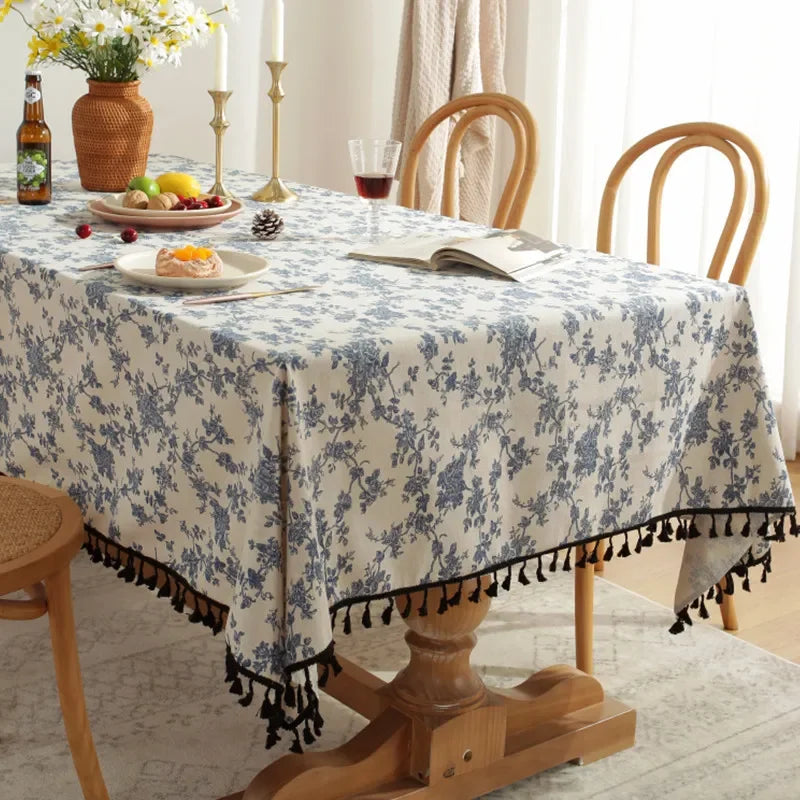Rectangle Table Cloth Tassel Wrinkle Free Anti-Fading Tablecloths