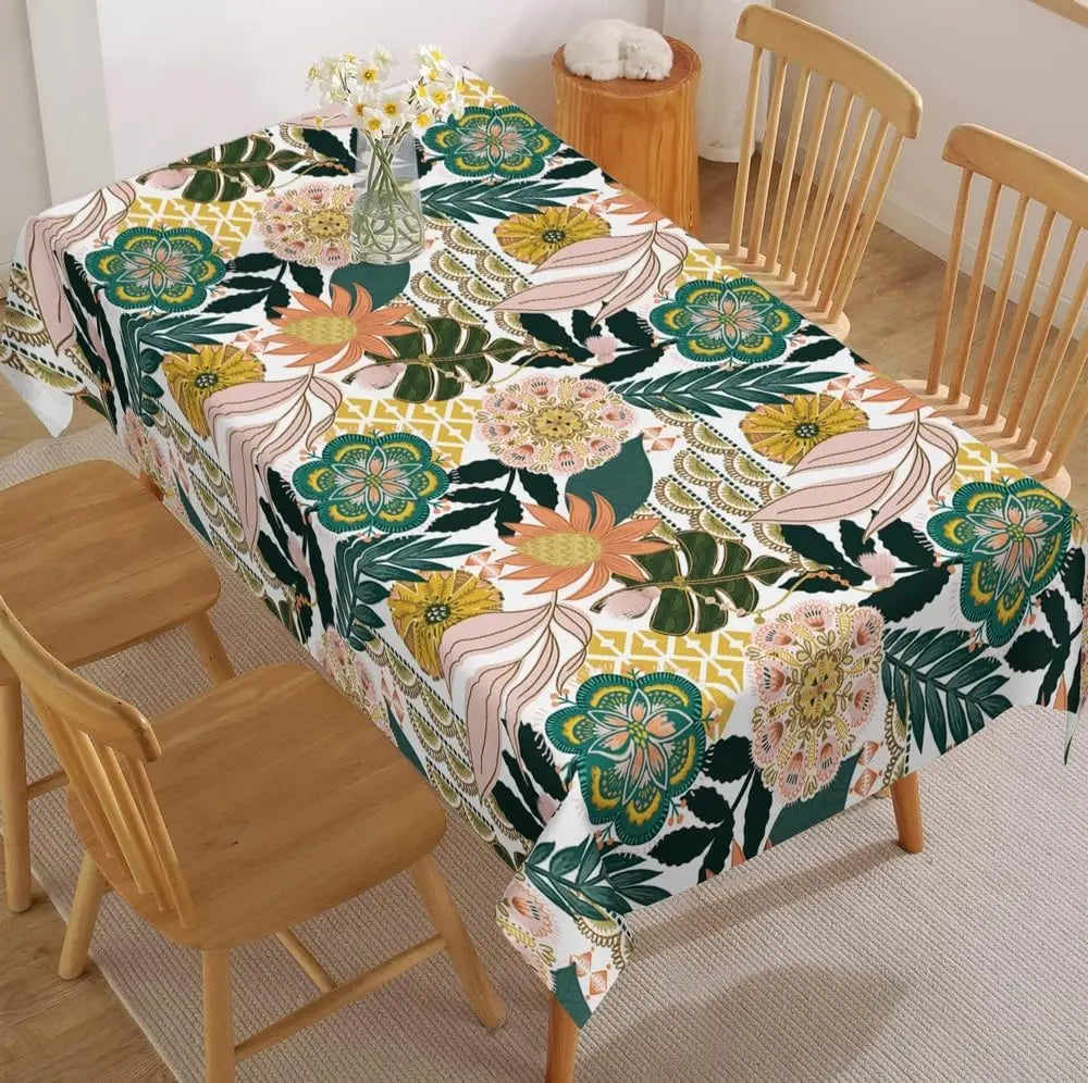 Lemon Tree Floral Bird Print Waterproof Tablecloth