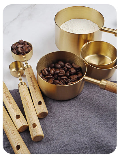 Wooden Gold Measuring Cups & Spoons Set - 4/8 Pieces