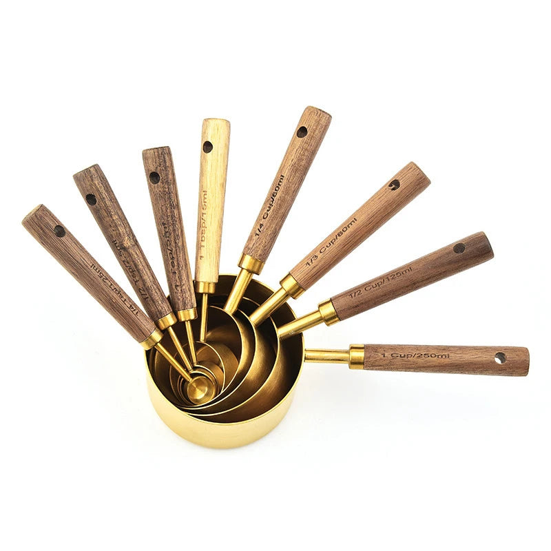 Wooden Gold Measuring Cups & Spoons Set - 4/8 Pieces