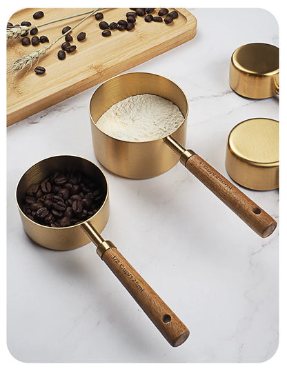 Wooden Gold Measuring Cups & Spoons Set - 4/8 Pieces