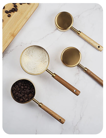 Wooden Gold Measuring Cups & Spoons Set - 4/8 Pieces