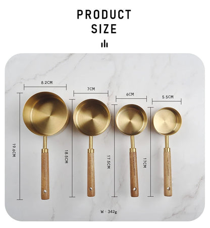 Wooden Gold Measuring Cups & Spoons Set - 4/8 Pieces