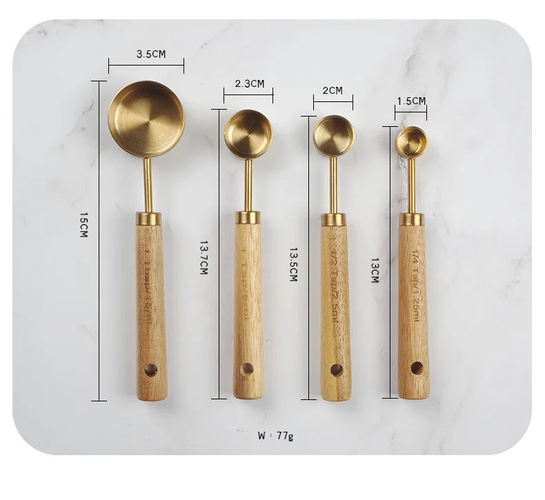 Wooden Gold Measuring Cups & Spoons Set - 4/8 Pieces