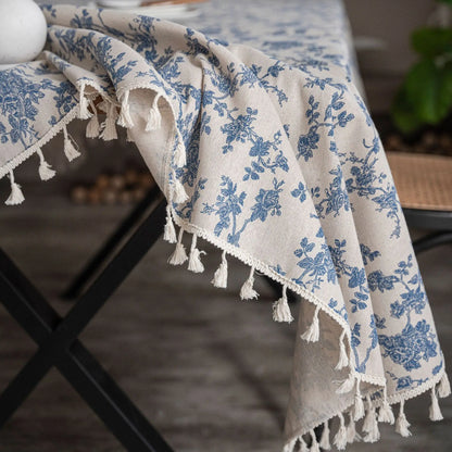 Rectangle Table Cloth Tassel Wrinkle Free Anti-Fading Tablecloths