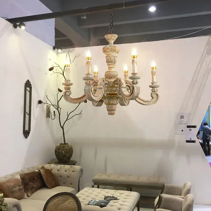 Italian Column Wooden Chandeliers -  Classic Elegance with Rustic Charm