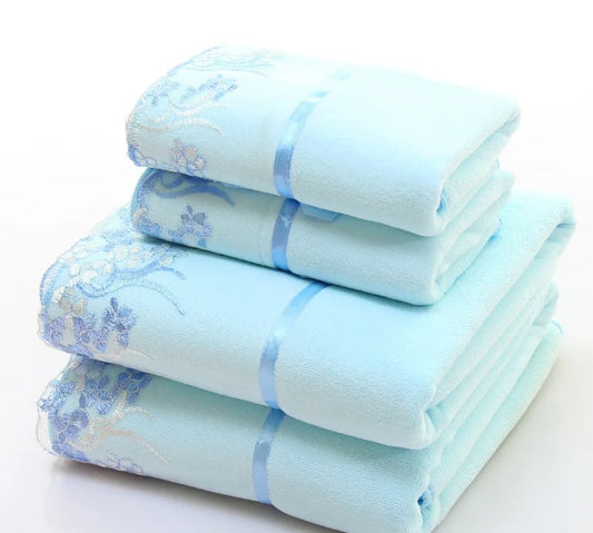 2-Piece Bathroom Microfibre Embroidered Towel Set