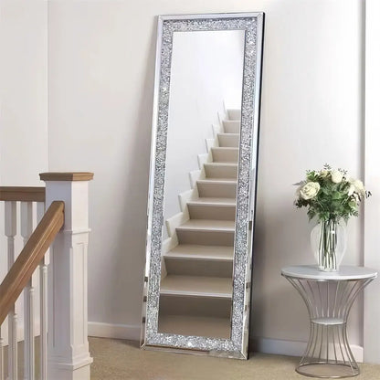 Large Rectangle Venetian Wall Mirror with Polished Crush Crystal Diamond Edge