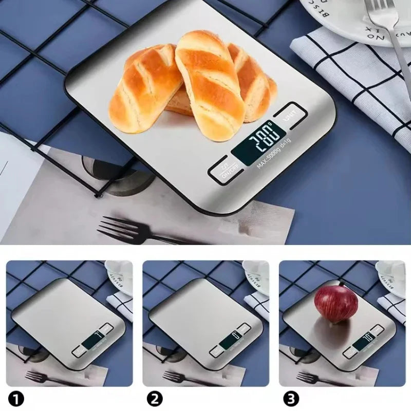 Digital Kitchen Scales LED Display 5kg/1g - Stainless Steel
