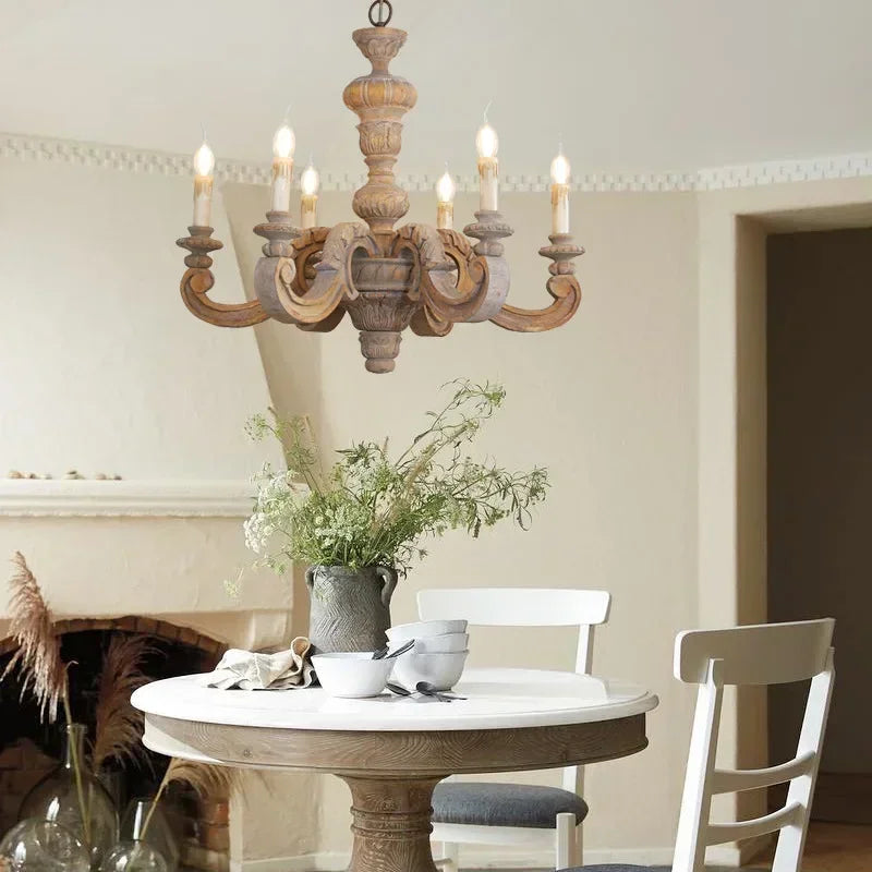 Italian Column Wooden Chandeliers -  Classic Elegance with Rustic Charm
