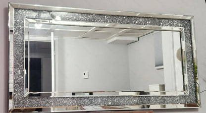 Large Rectangle Venetian Wall Mirror with Polished Crush Crystal Diamond Edge