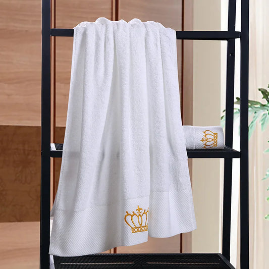 Bathroom Embroidered Crown White Bath Towel