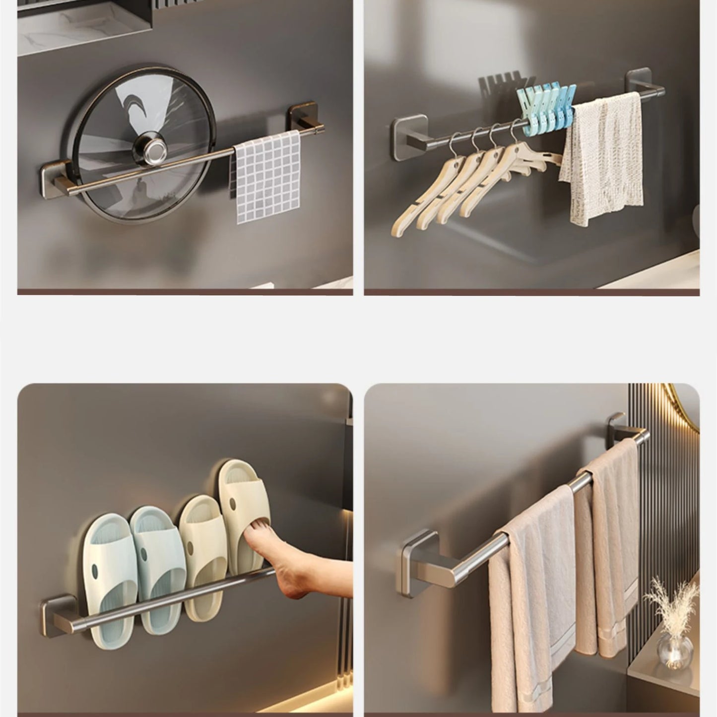 No Drilling Bathroom Towel Holder and Slipper Rack