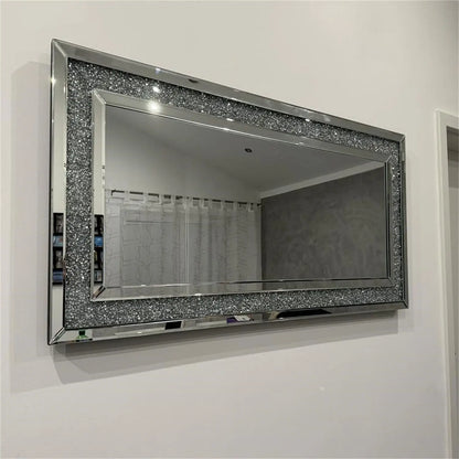 Large Rectangle Venetian Wall Mirror with Polished Crush Crystal Diamond Edge