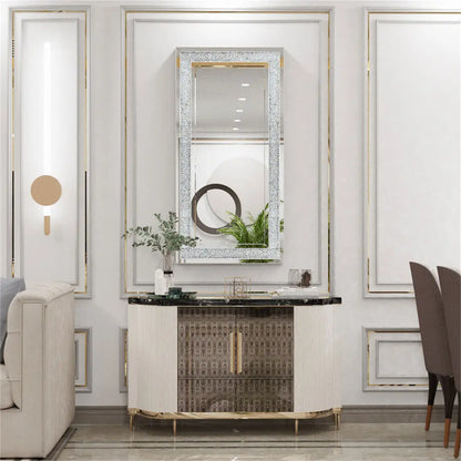 Large Rectangle Venetian Wall Mirror with Polished Crush Crystal Diamond Edge