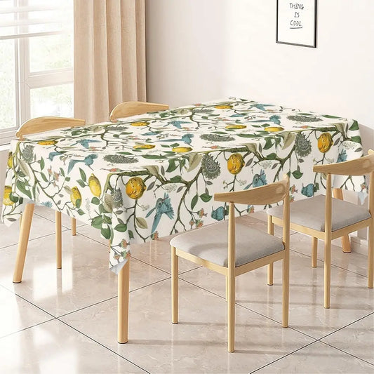 Lemon Tree Floral Bird Print Waterproof Tablecloth