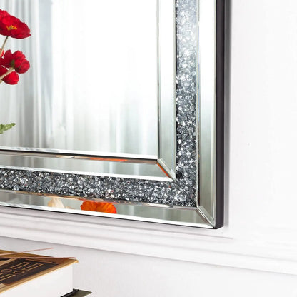 Large Rectangle Venetian Wall Mirror with Polished Crush Crystal Diamond Edge