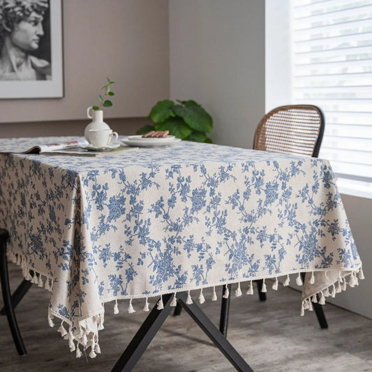 Rectangle Table Cloth Tassel Wrinkle Free Anti-Fading Tablecloths