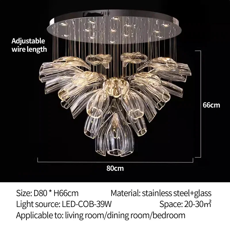 Italian Designer Petal Glass Pendant Light