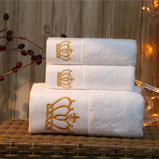 Bathroom Embroidered Crown White Bath Towel