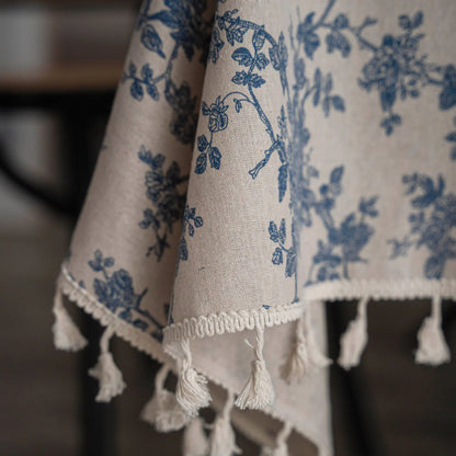 Rectangle Table Cloth Tassel Wrinkle Free Anti-Fading Tablecloths