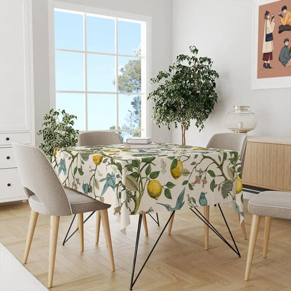 Lemon Tree Floral Bird Print Waterproof Tablecloth