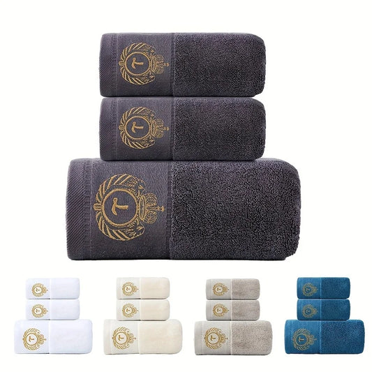 3-Piece Bathroom Classic Luxurious Crown Embroidered Cotton Towel Set