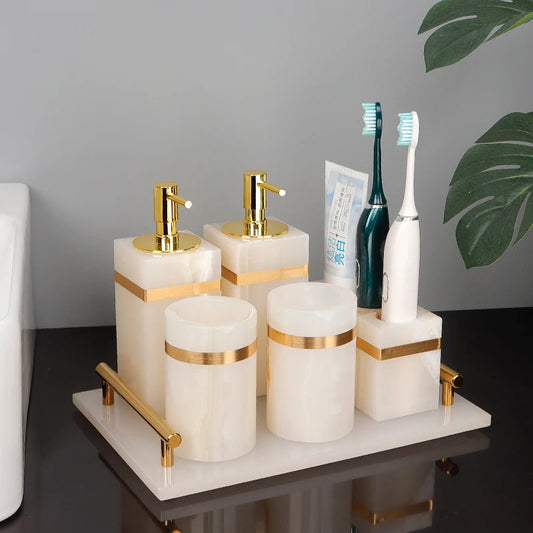 White Onyx Natural Marble Bathroom Accessories