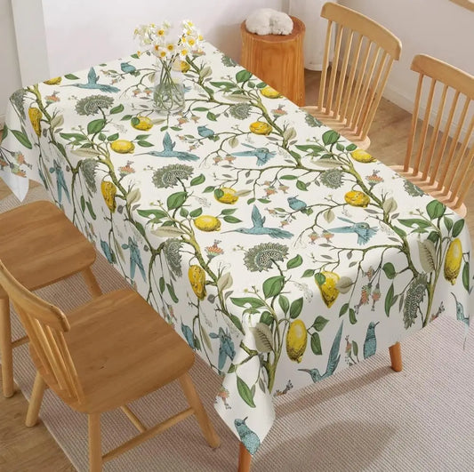 Lemon Tree Floral Bird Print Waterproof Tablecloth
