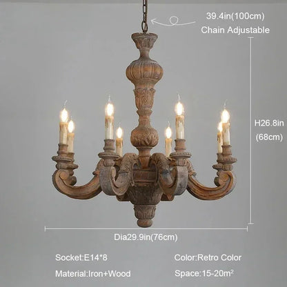 Italian Column Wooden Chandeliers -  Classic Elegance with Rustic Charm