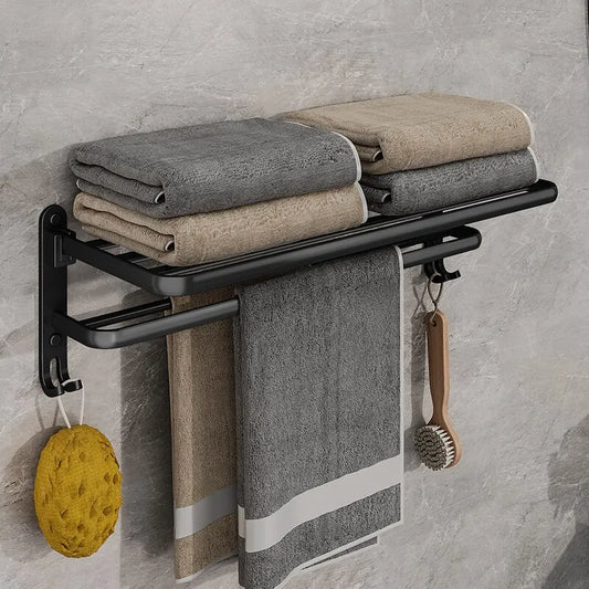 Folding Holder With Hook & Towel Holder  - Wall Mounted