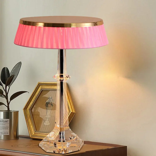 Nordic Crystal Table Lamp – Elegant Fabric Shade Desk Light