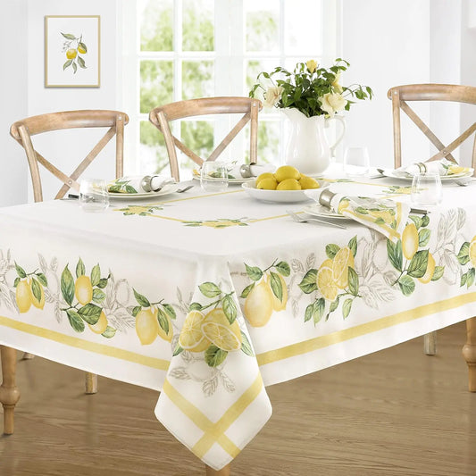 Lemon Orchard Blue Pattern Polyester Tablecloth