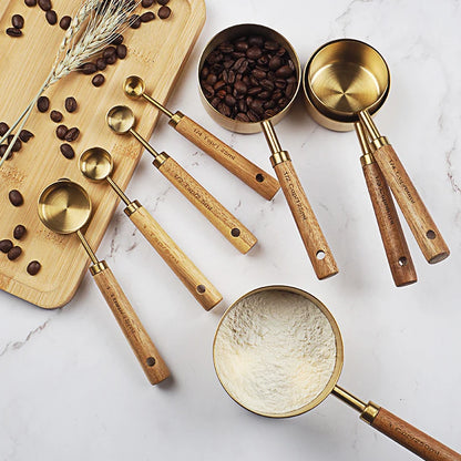 Wooden Gold Measuring Cups & Spoons Set - 4/8 Pieces