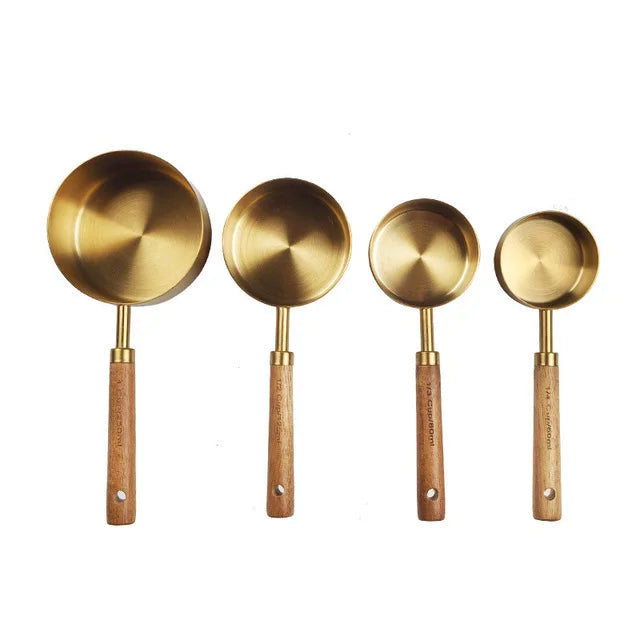 Wooden Gold Measuring Cups & Spoons Set - 4/8 Pieces