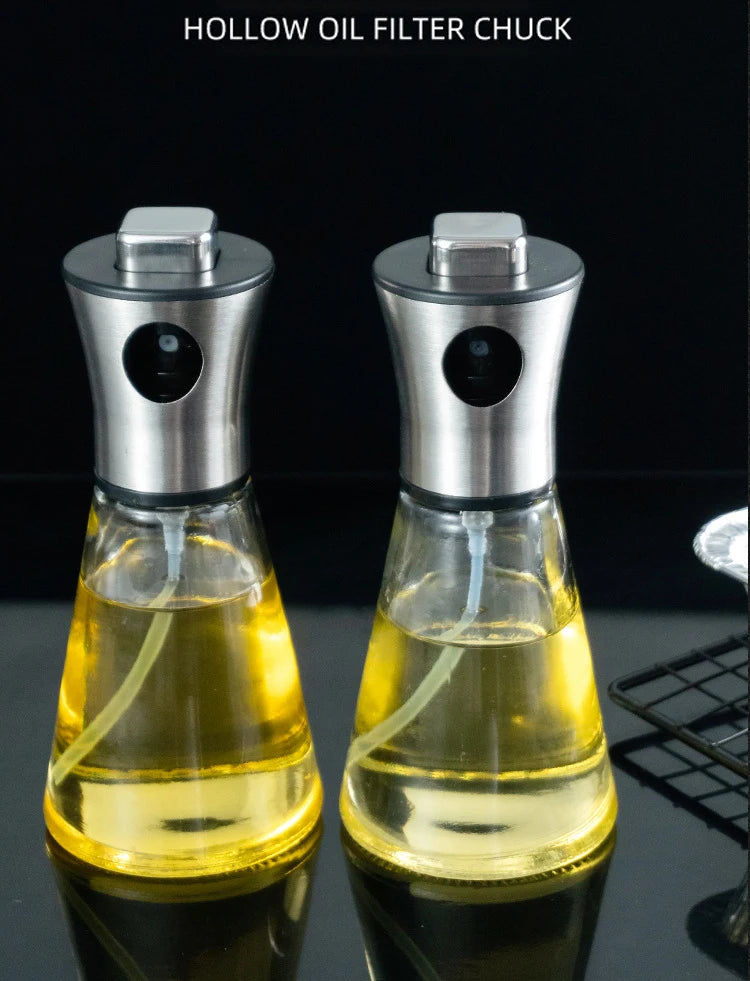 Bouteille de pulvérisation d'huile en verre et acier inoxydable