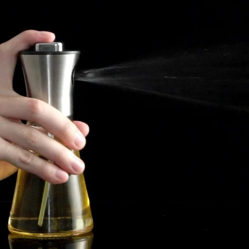 Bouteille de pulvérisation d'huile en verre et acier inoxydable